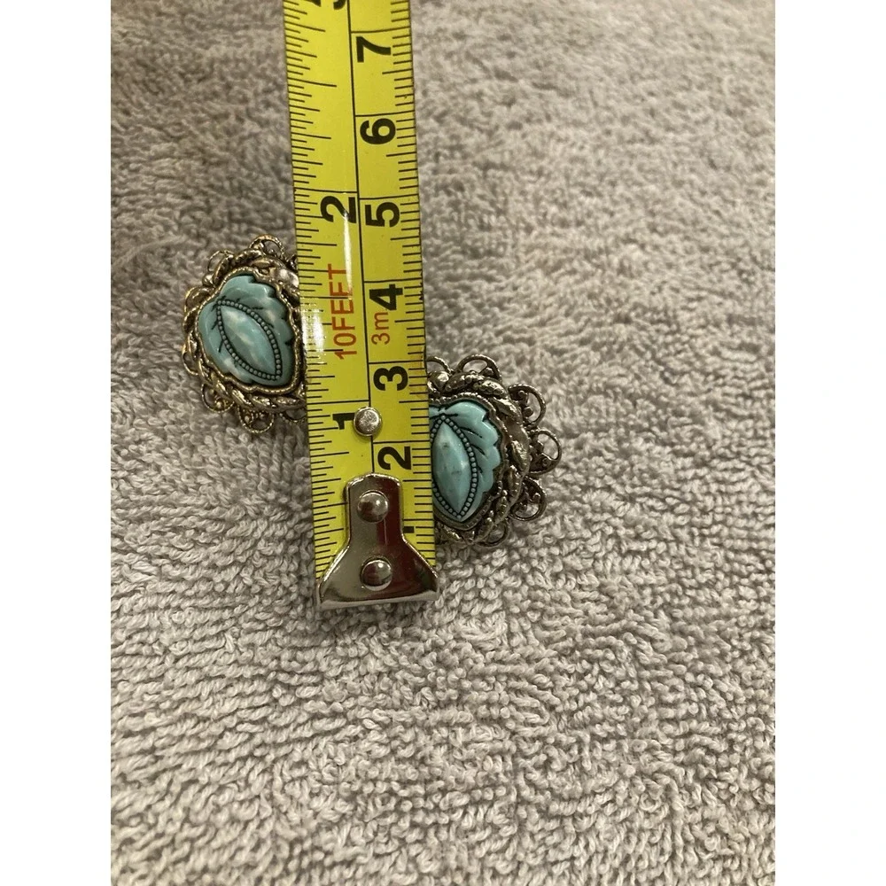 Vintage Turquoise Color‎ Cabochon Screw Back Earrings Ornate Filigree